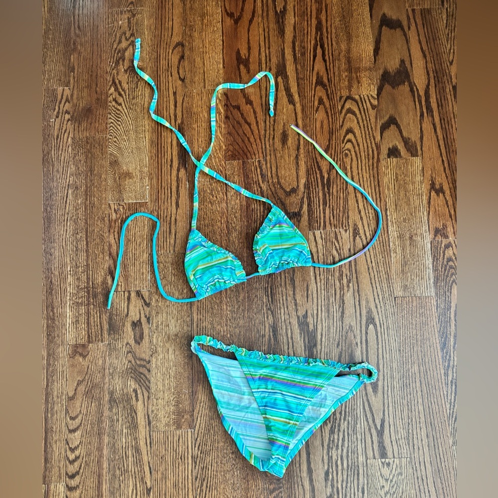 GAP body Striped Blue and Green Bikini Set Top Size Small Bottom Size Medium